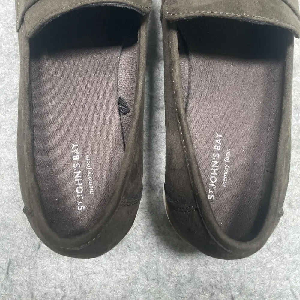 St. John’s Bay Barrow Loafers Women’s Size 8 Olive Green Slip On Comfort Shoes